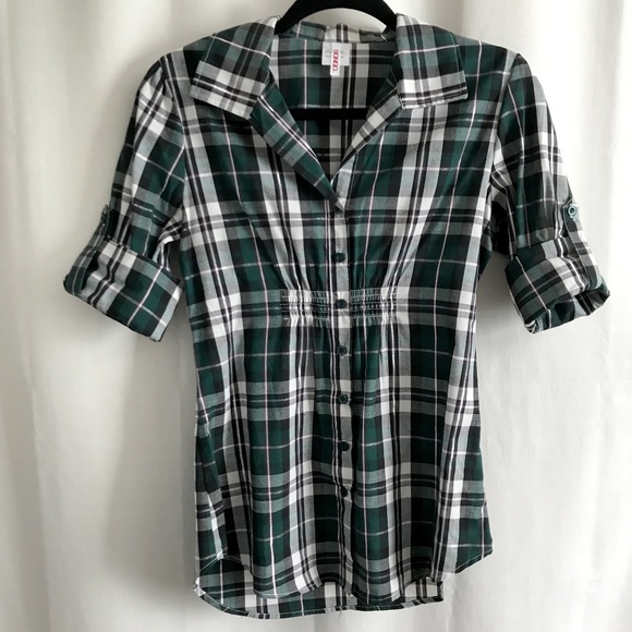 Bongo Button Down Green Plaid Top - Picture 7 of 8